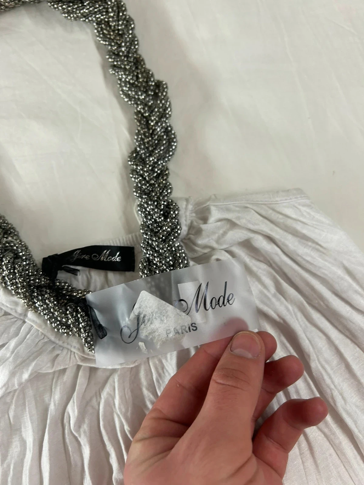 White viscose dress with silver accessories – photo 6